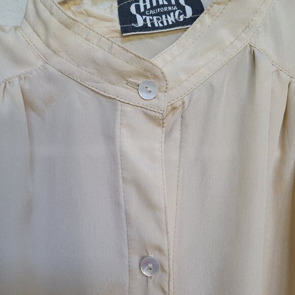 Shirt Strings California Vintage Blouse Top Womens Medium Beige Long Sleeve - Picture 6 of 11